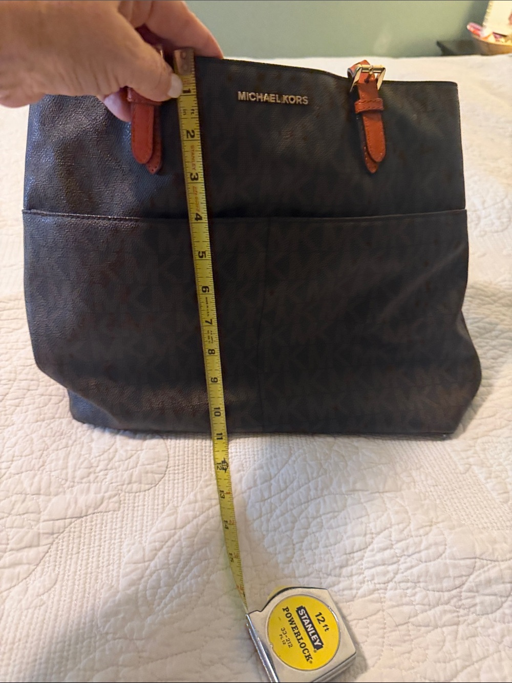 Michael Kors Brown Logo Messenger Bag with Tan Trim